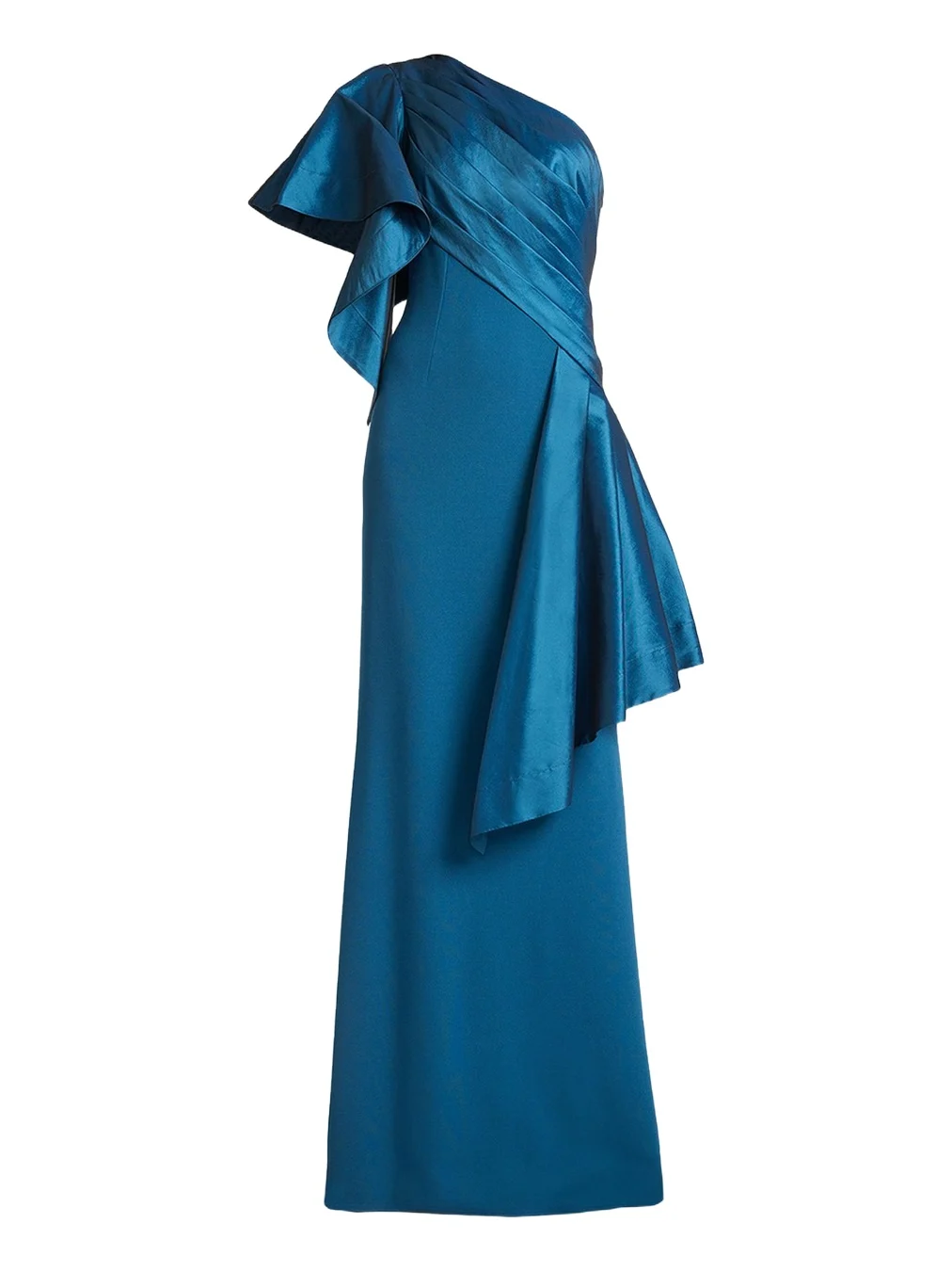 Draped One-Shoulder Taffeta Crepe Gown