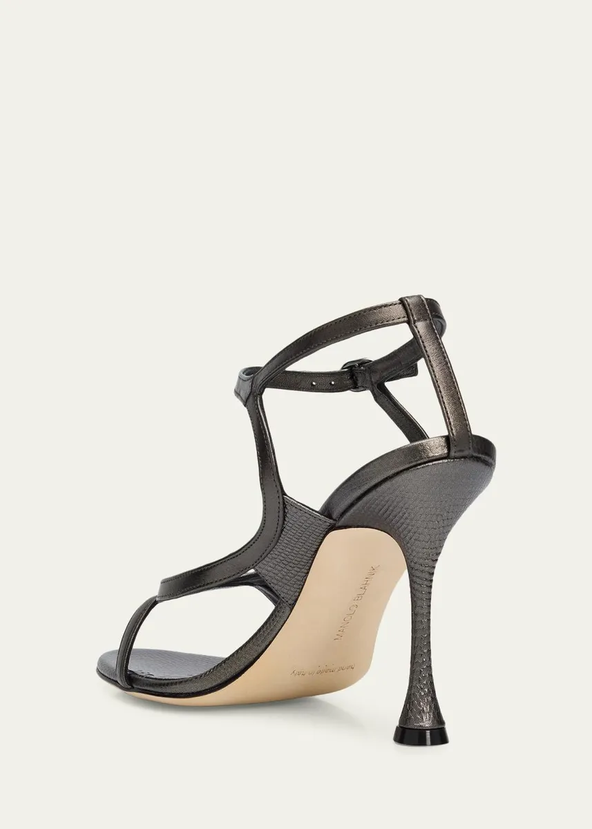 Manolo Blahnik 105mm Tibula Metallic Leather Ankle-Strap Sandals | Thumbnail 2 Manolo Blahnik 105mm Tibula Metallic Leather Ankle-Strap Sandals | Thumbnail 2