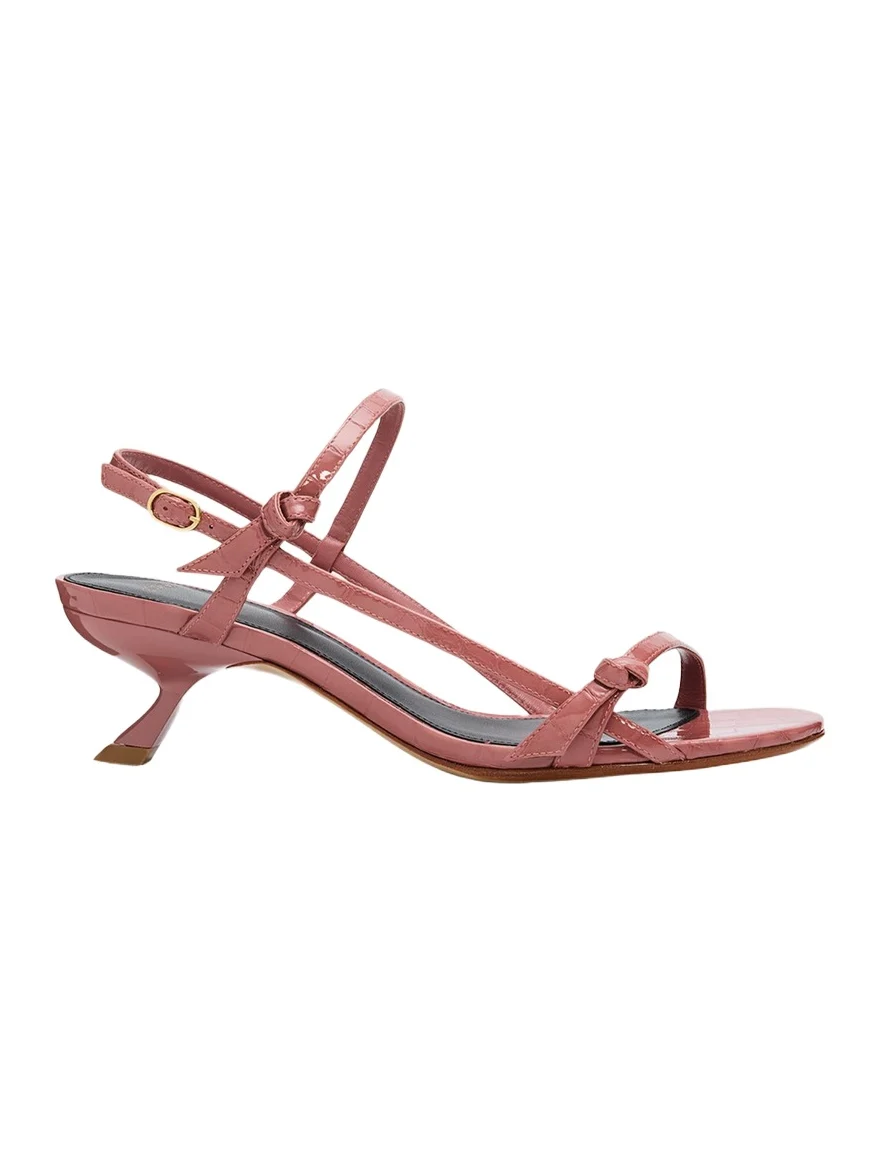50mm Clarita Caged Croc-Embossed Leather Sandals
