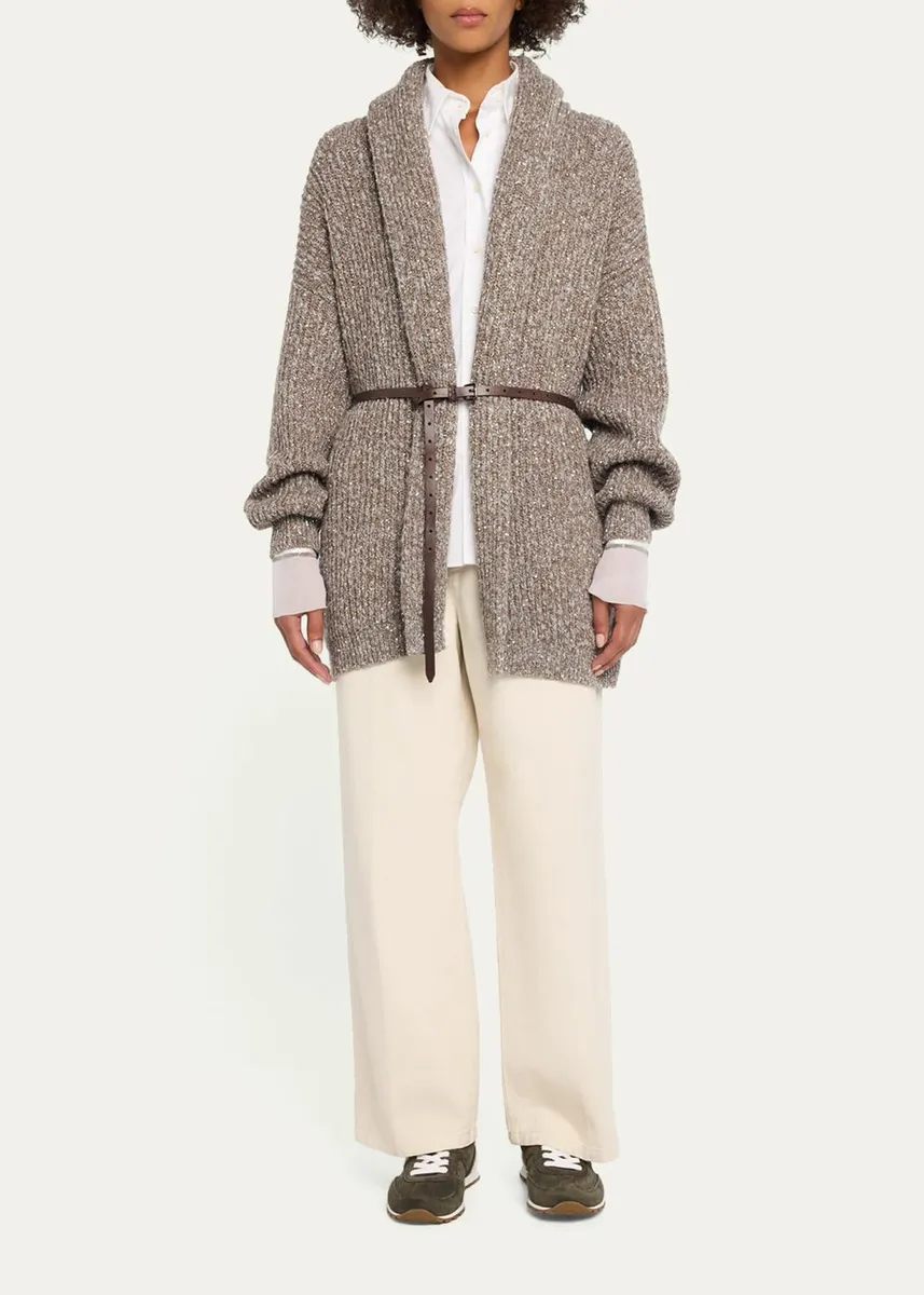 Brunello Cucinelli Micro Paillette Wool Knit Shawl-Collar Cardigan | Thumbnail 2 Brunello Cucinelli Micro Paillette Wool Knit Shawl-Collar Cardigan | Thumbnail 2