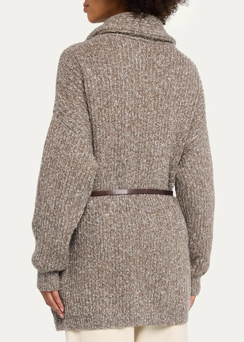Brunello Cucinelli Micro Paillette Wool Knit Shawl-Collar Cardigan | Thumbnail 3 Brunello Cucinelli Micro Paillette Wool Knit Shawl-Collar Cardigan | Thumbnail 3
