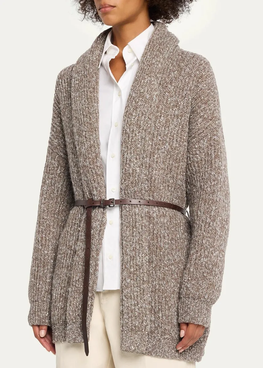 Brunello Cucinelli Micro Paillette Wool Knit Shawl-Collar Cardigan | Thumbnail 4 Brunello Cucinelli Micro Paillette Wool Knit Shawl-Collar Cardigan | Thumbnail 4