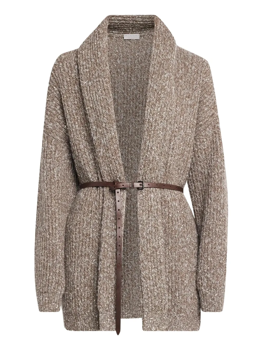 Micro Paillette Wool Knit Shawl-Collar Cardigan Micro Paillette Wool Knit Shawl-Collar Cardigan