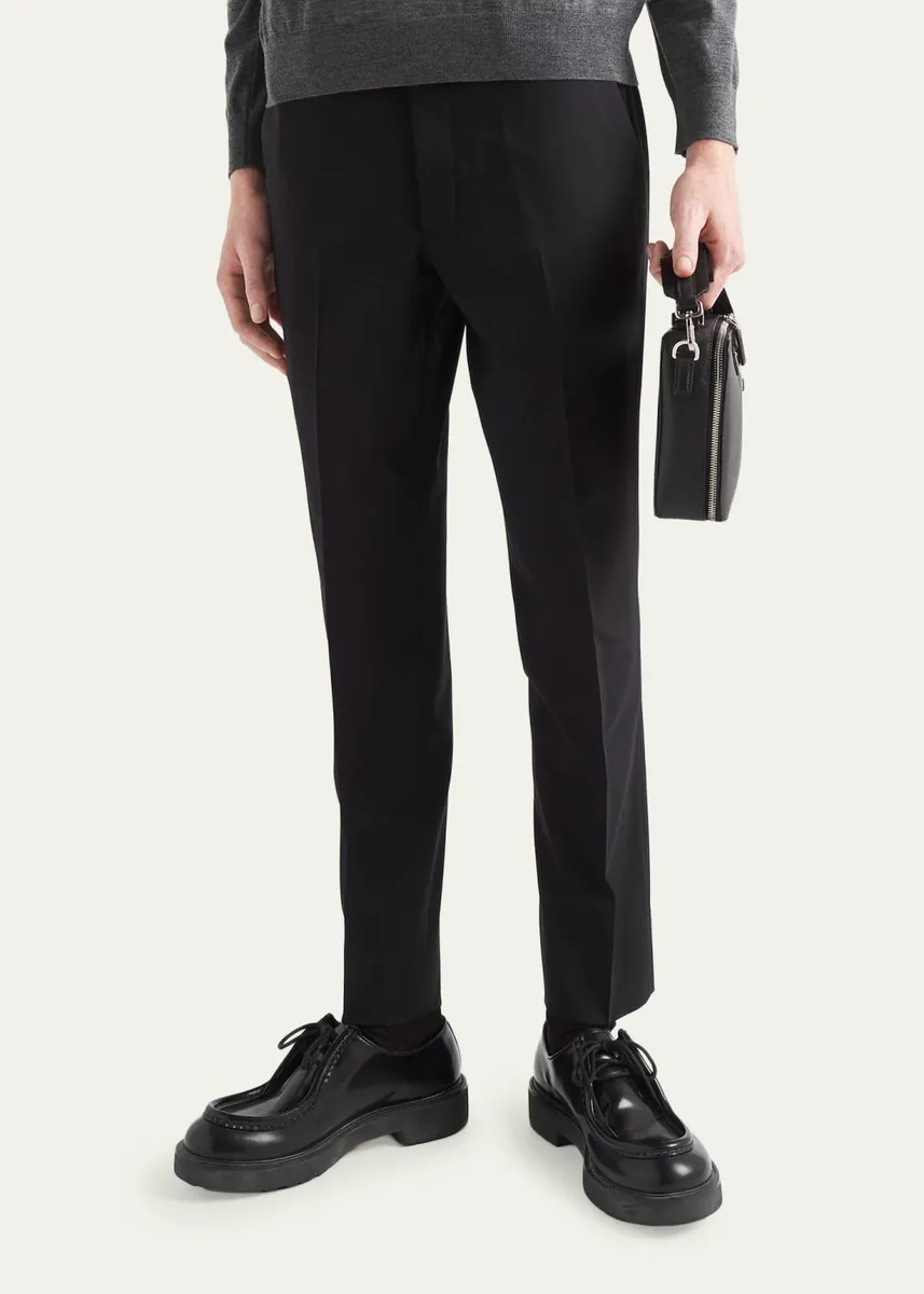 Prada Men's Wool-Stretch Tapered Leg Pants | Thumbnail 4 Prada Men's Wool-Stretch Tapered Leg Pants | Thumbnail 4