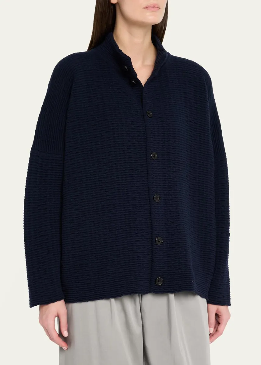 Eskandar 3/4 Width High Neck Cardigan- Mid Length | Thumbnail 4 Eskandar 3/4 Width High Neck Cardigan- Mid Length | Thumbnail 4