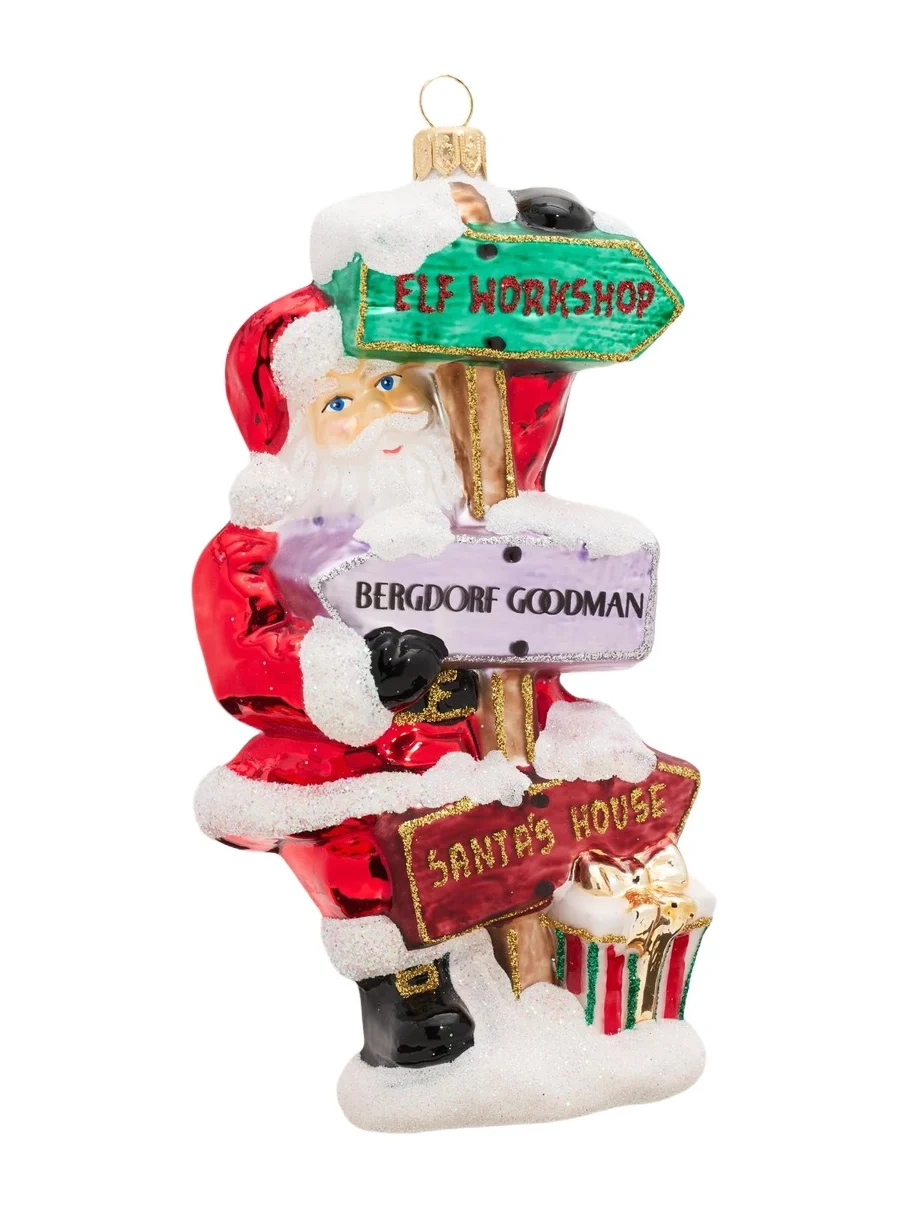 Santa With Signs Glass Ornament