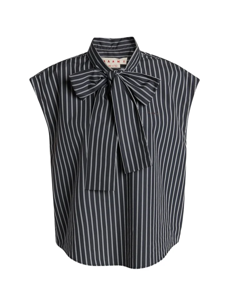 Marni Self-Tie Half-Placket Striped Blouse