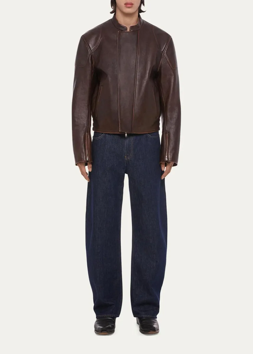 Helmut Lang Men's Leather Concealed-Zip Moto Jacket | Thumbnail 2