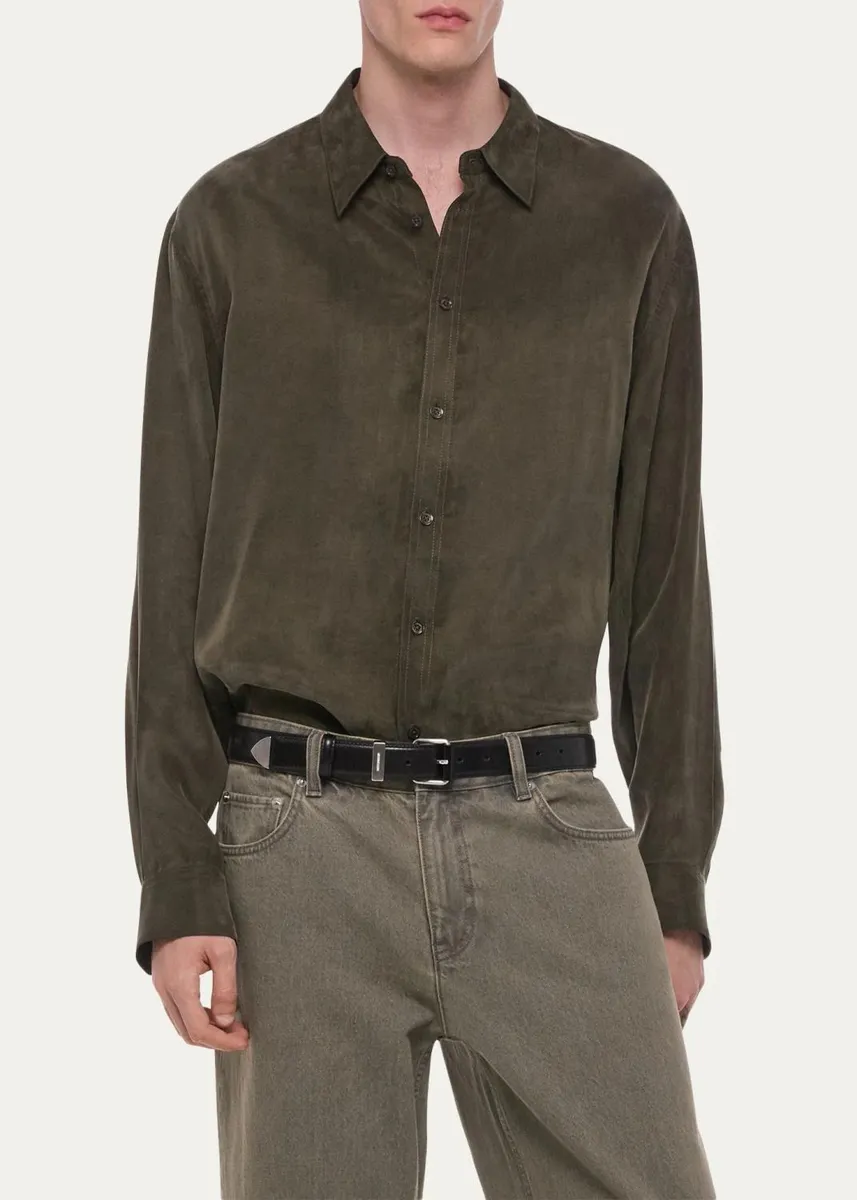 Helmut Lang Men's Fluid Lyocell and Viscose Button-Down Shirt | Thumbnail 4