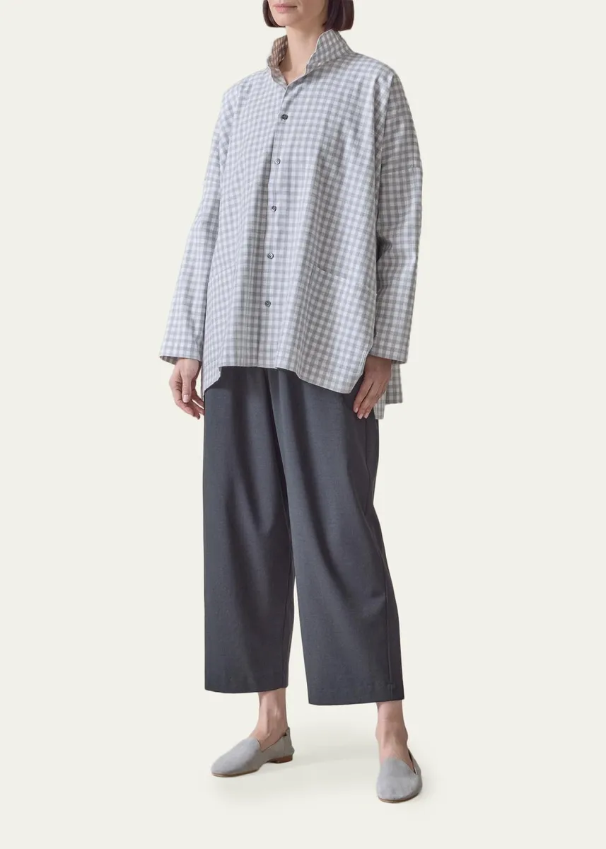 Eskandar Wide Brushed Gingham Cotton Shirt | Thumbnail 2