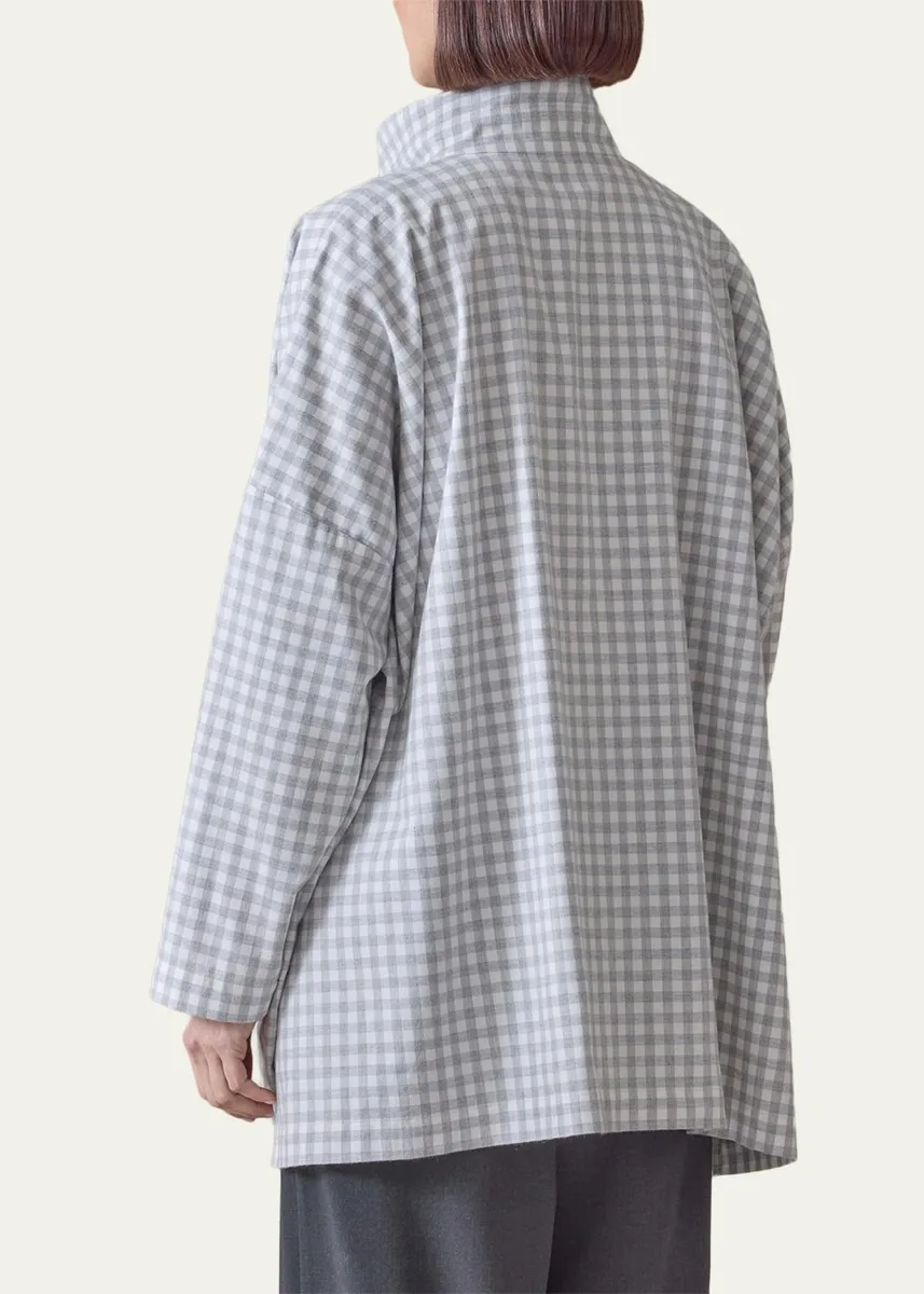 Eskandar Wide Brushed Gingham Cotton Shirt | Thumbnail 3