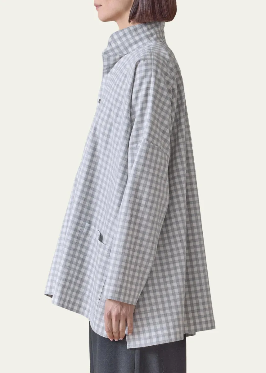 Eskandar Wide Brushed Gingham Cotton Shirt | Thumbnail 4