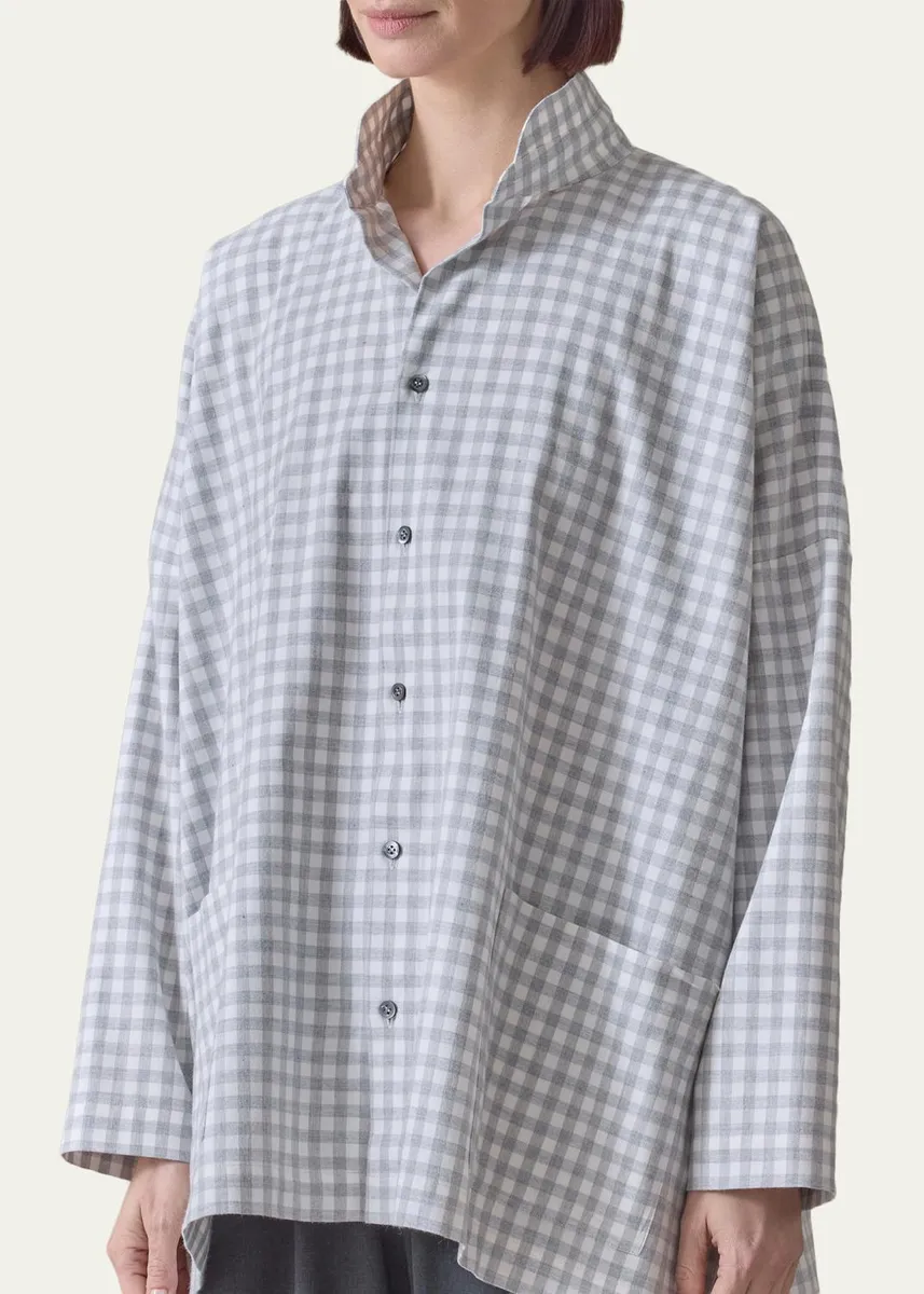 Eskandar Wide Brushed Gingham Cotton Shirt | Thumbnail 5