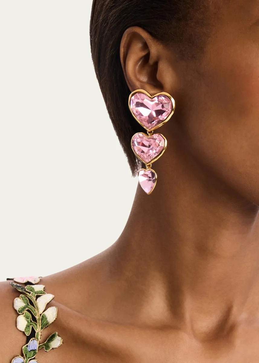 Oscar de la Renta Crystal Heart Drop Clip-On Earrings | Thumbnail 2 Oscar de la Renta Crystal Heart Drop Clip-On Earrings | Thumbnail 2