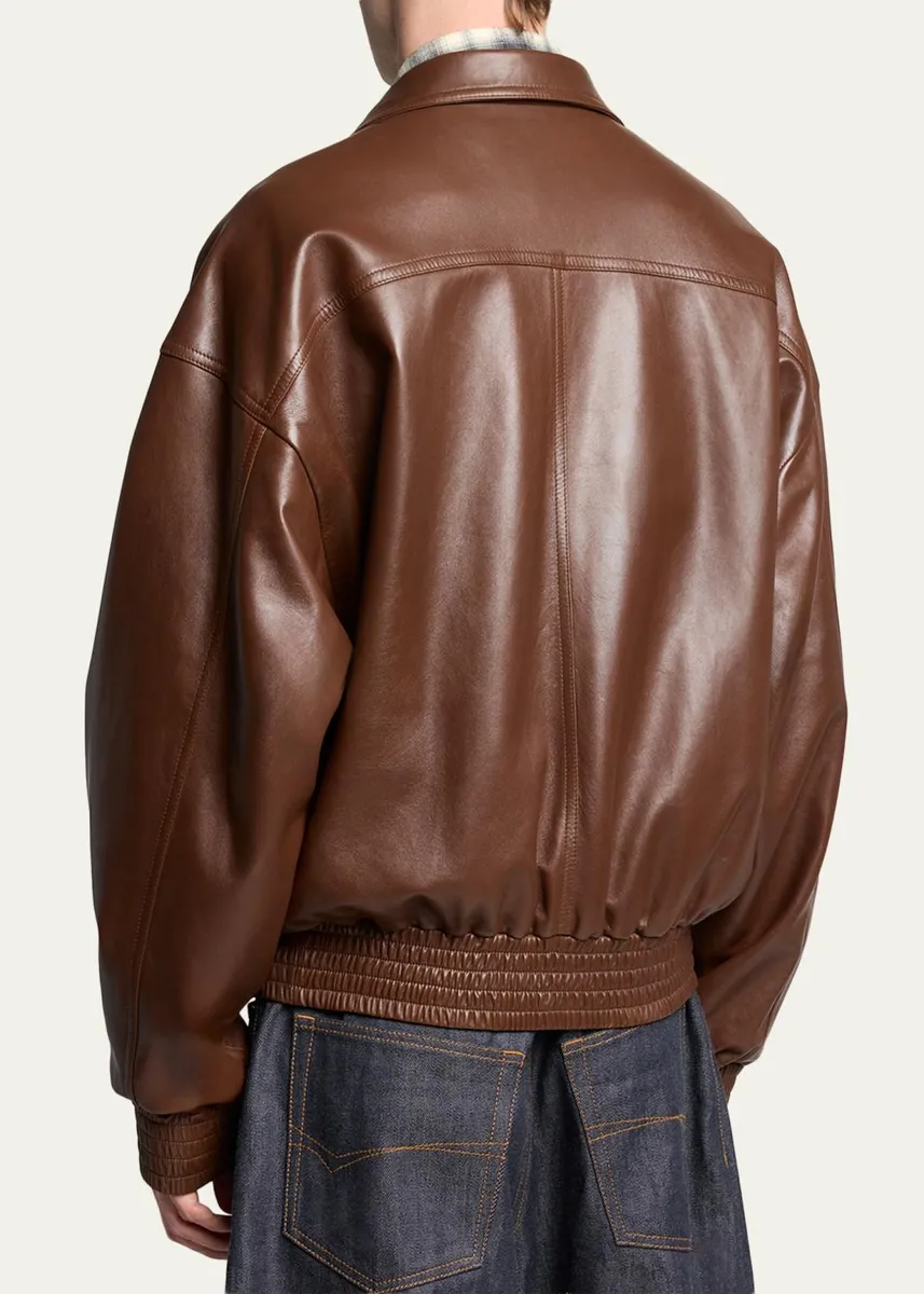 Balenciaga Men's Smooth Leather Oversized Bomber Jacket | Thumbnail 3 Balenciaga Men's Smooth Leather Oversized Bomber Jacket | Thumbnail 3