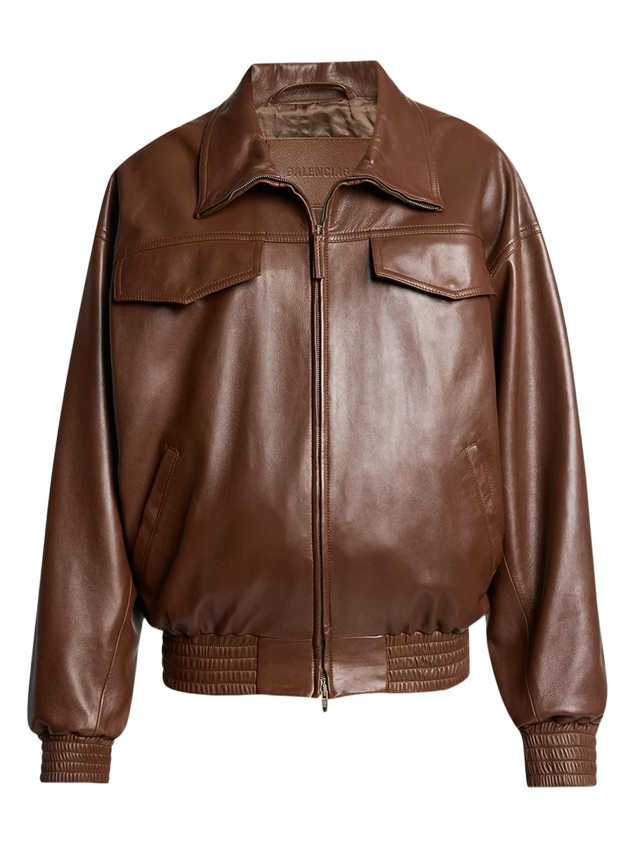 Balenciaga Men's Smooth Leather Oversized Bomber Jacket