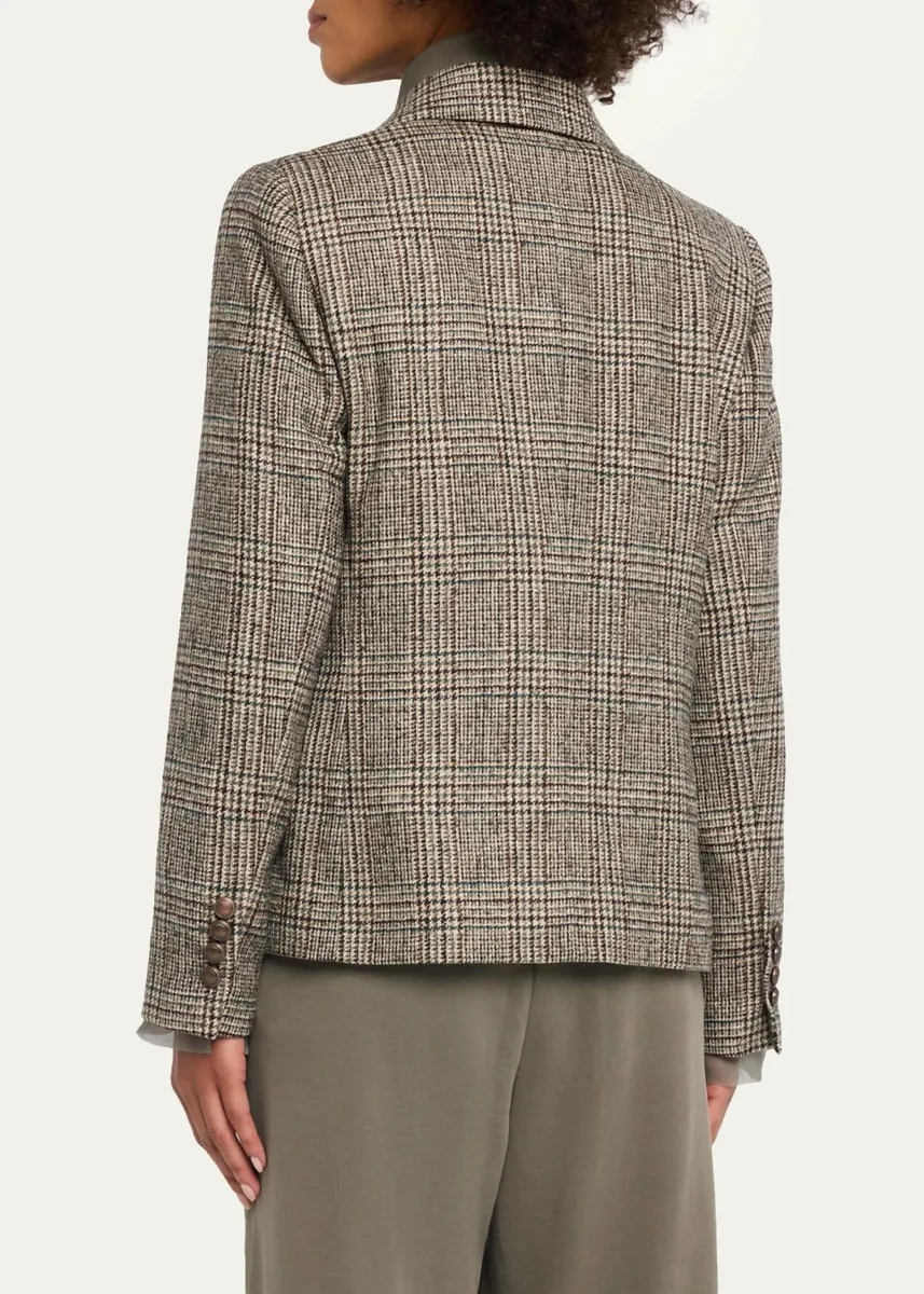 Brunello Cucinelli Double-Breasted Prince Of Wales Tailored Jacket | Thumbnail 3
