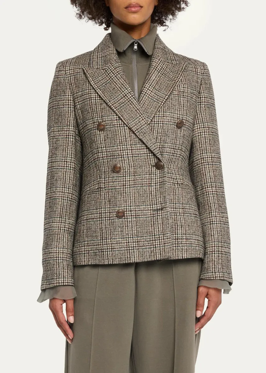 Brunello Cucinelli Double-Breasted Prince Of Wales Tailored Jacket | Thumbnail 4