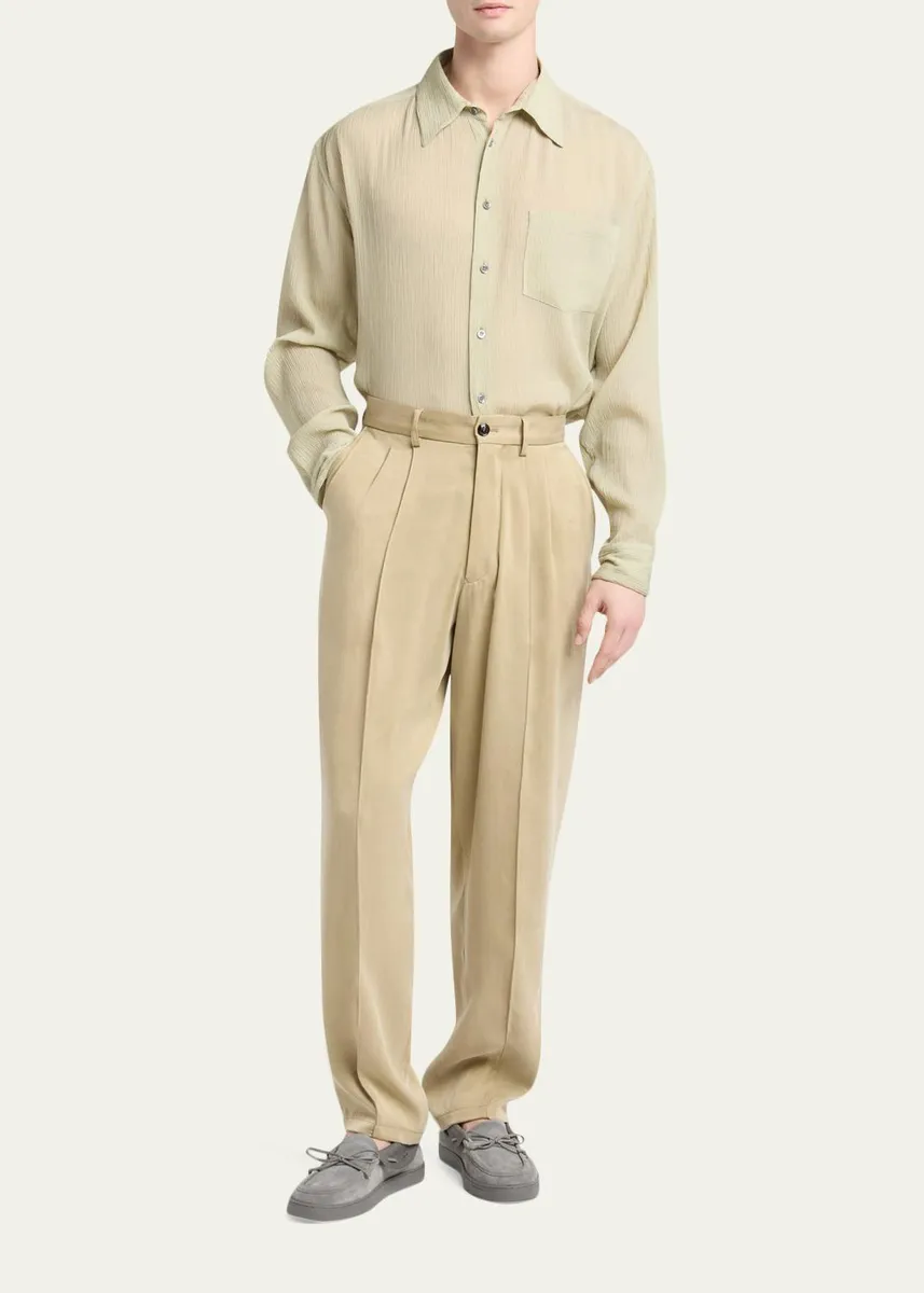 Giorgio Armani Men's Cotton and Lyocell Straight-Leg Pleated Trousers | Thumbnail 2