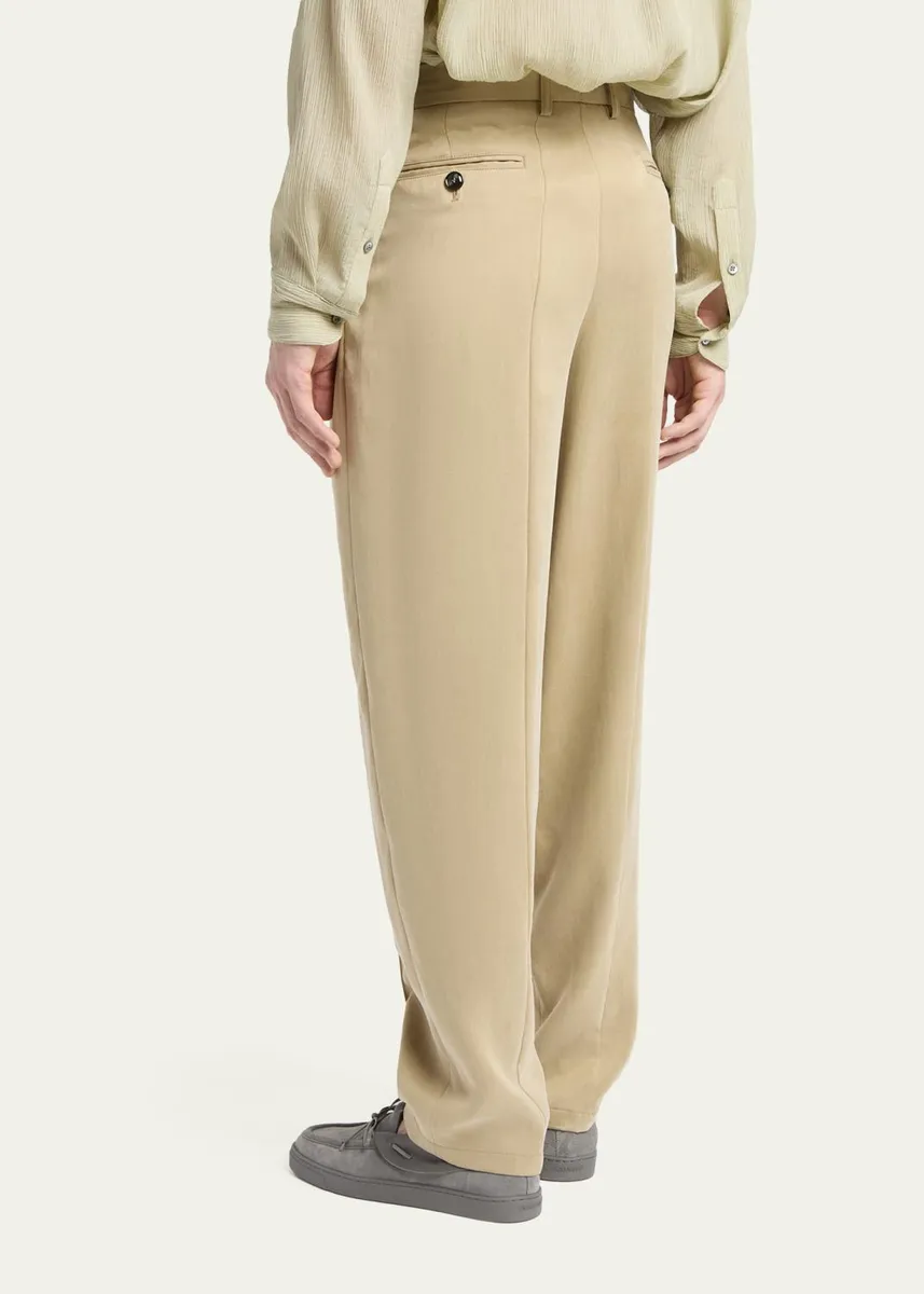 Giorgio Armani Men's Cotton and Lyocell Straight-Leg Pleated Trousers | Thumbnail 3