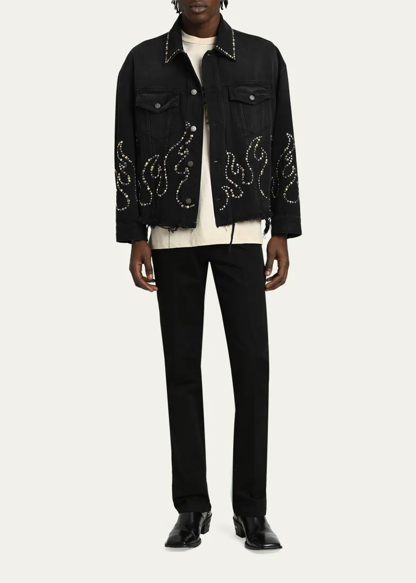 AMIRI Men's Oversized Studded Flame Black Denim Jacket | Thumbnail 2 AMIRI Men's Oversized Studded Flame Black Denim Jacket | Thumbnail 2