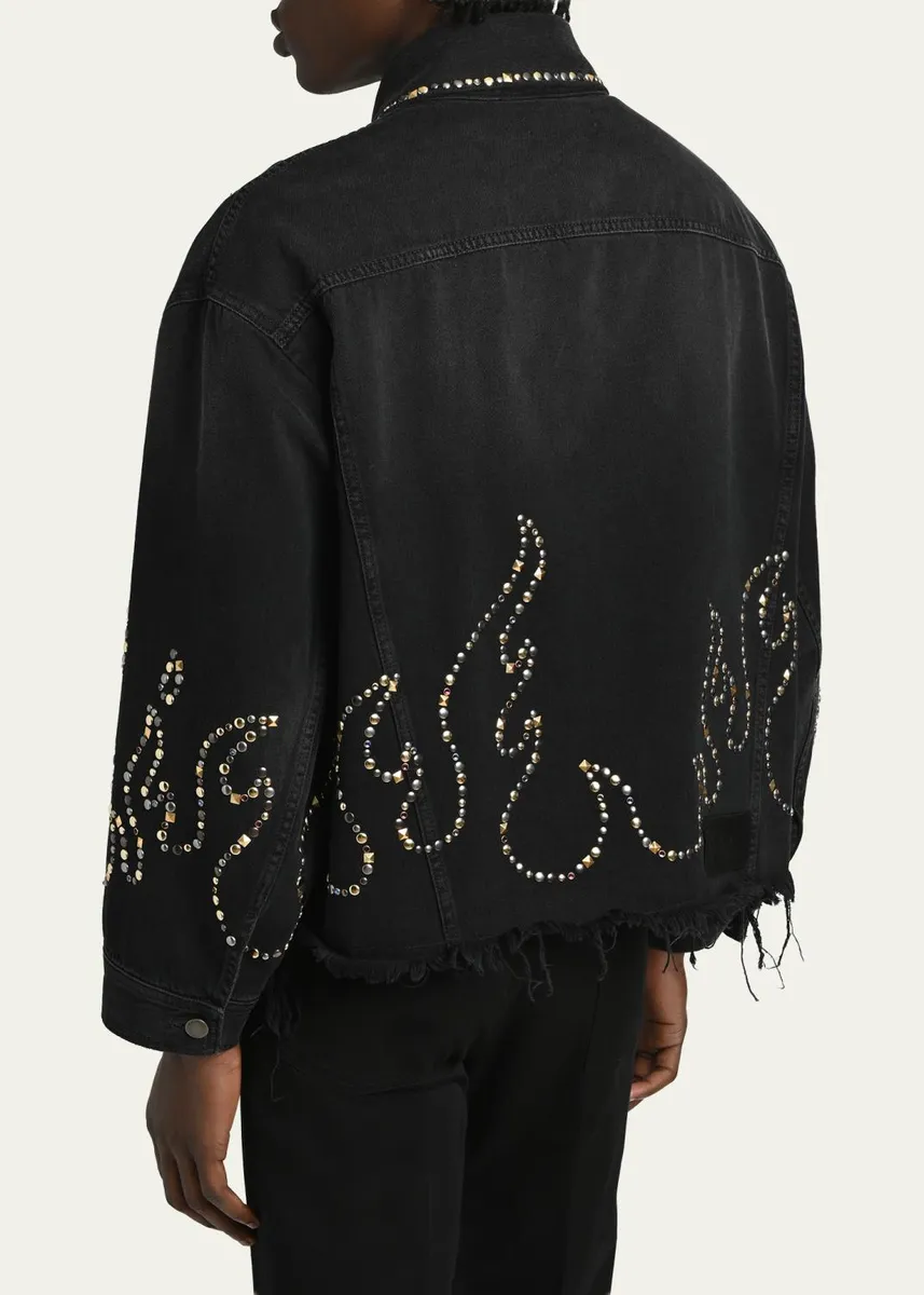 AMIRI Men's Oversized Studded Flame Black Denim Jacket | Thumbnail 3 AMIRI Men's Oversized Studded Flame Black Denim Jacket | Thumbnail 3