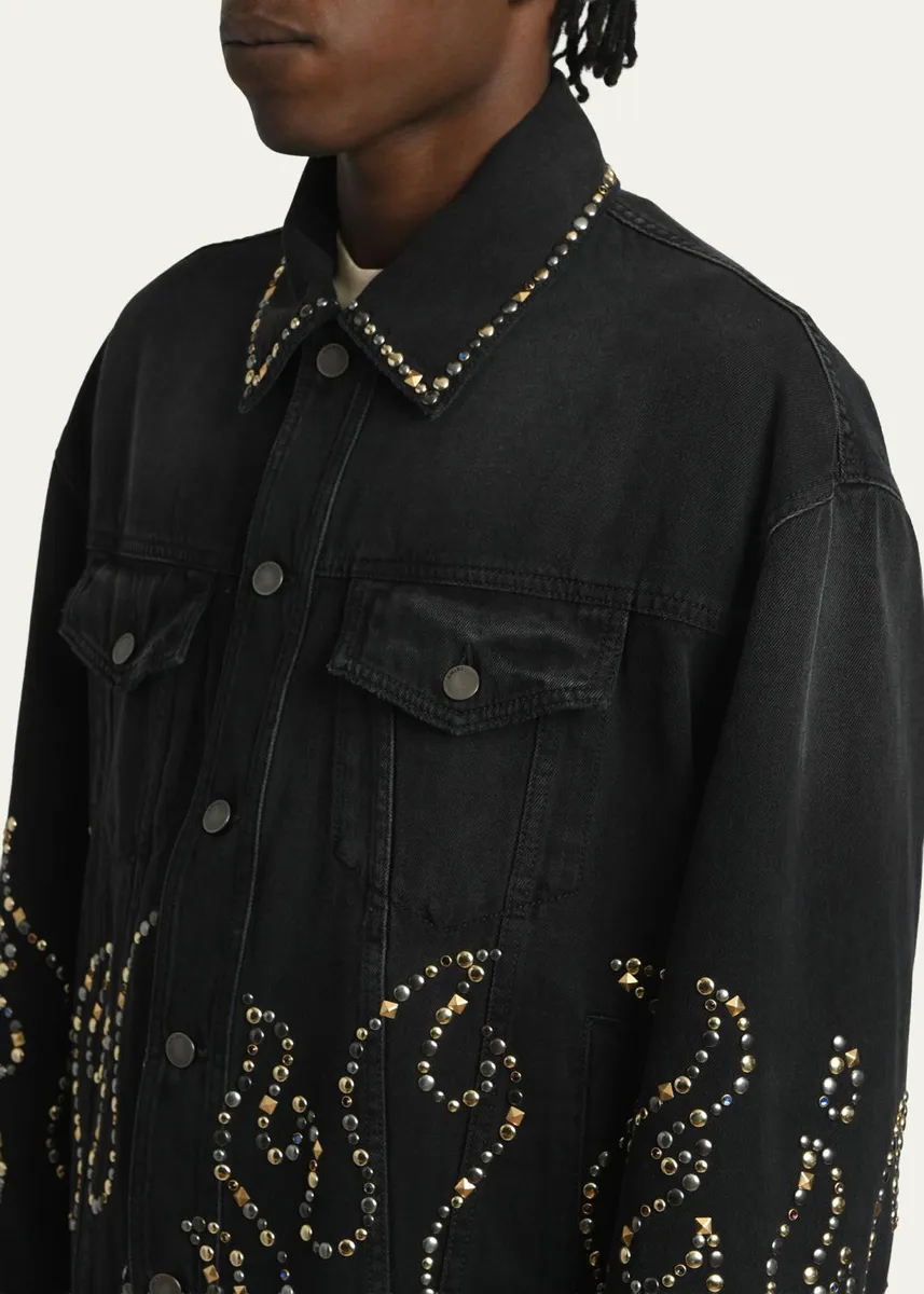 AMIRI Men's Oversized Studded Flame Black Denim Jacket | Thumbnail 5 AMIRI Men's Oversized Studded Flame Black Denim Jacket | Thumbnail 5