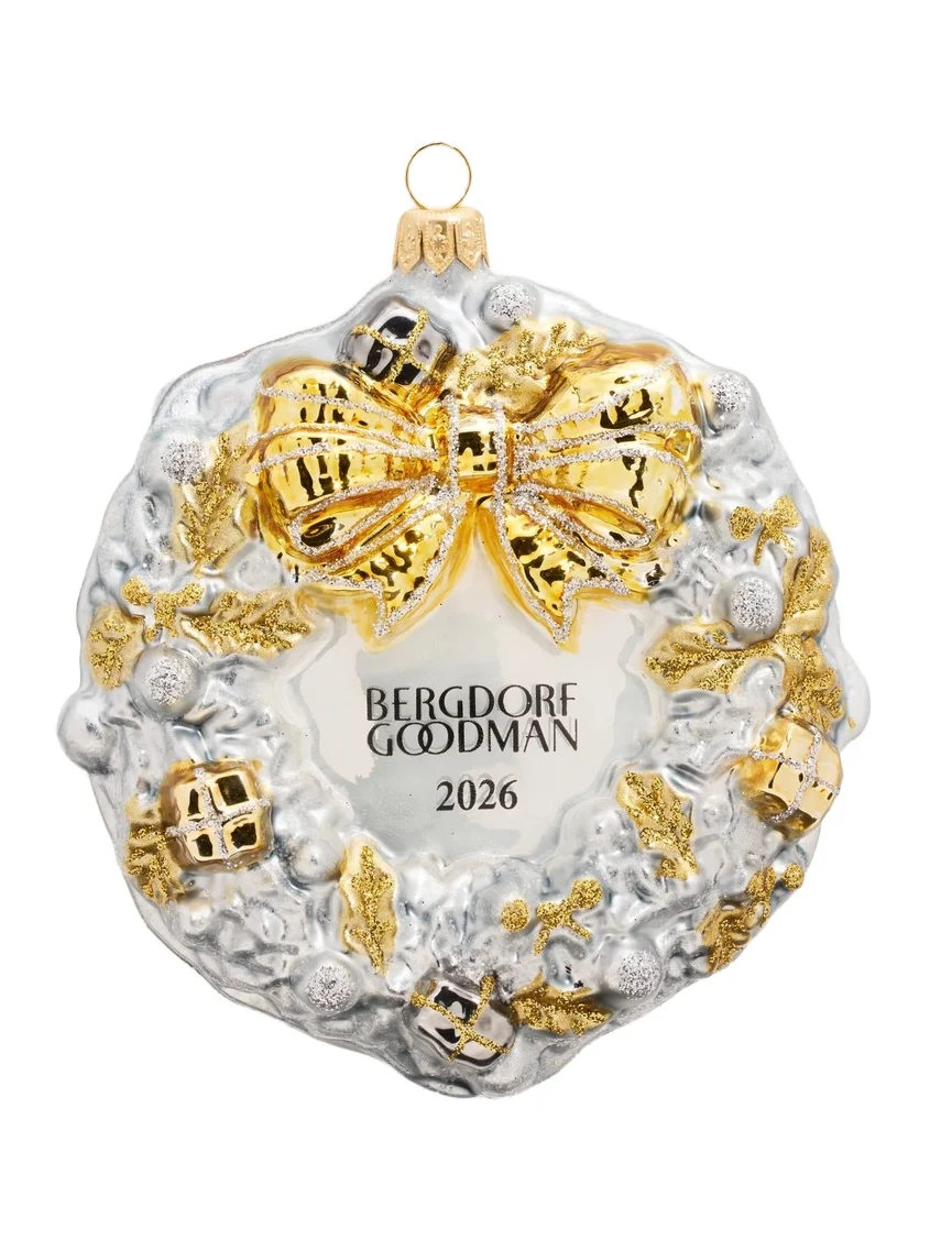 Bergdorf Goodman 2025 Christmas Wreath with Presents Silver Ornament Bergdorf Goodman 2025 Christmas Wreath with Presents Silver Ornament