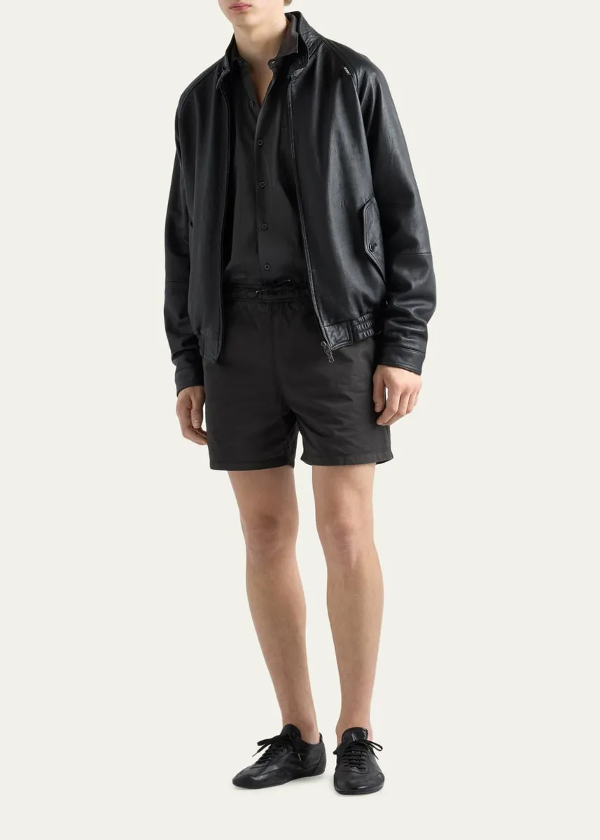 Prada Men's Stand Collar Napa Leather Jacket | Thumbnail 2 Prada Men's Stand Collar Napa Leather Jacket | Thumbnail 2