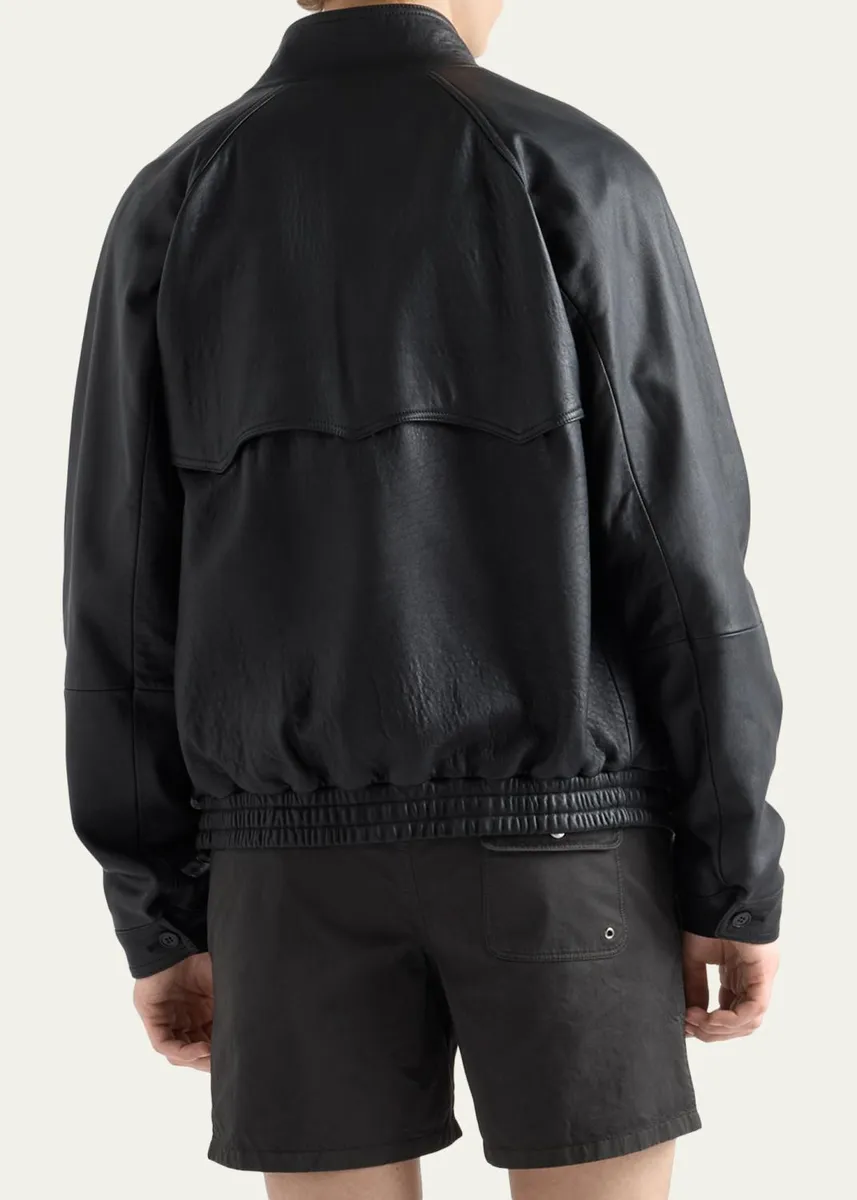 Prada Men's Stand Collar Napa Leather Jacket | Thumbnail 3 Prada Men's Stand Collar Napa Leather Jacket | Thumbnail 3