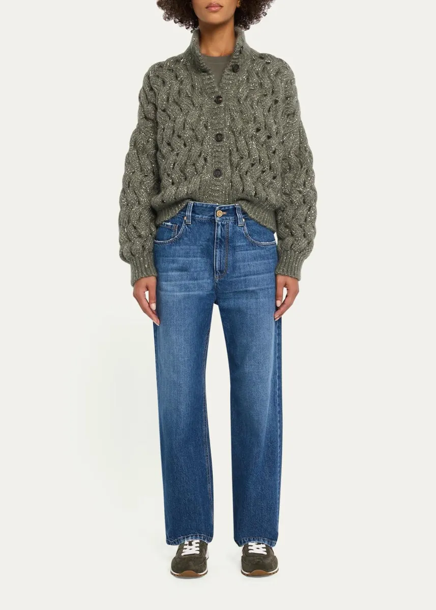 Brunello Cucinelli Long-Sleeve Monili Crewneck Cotton T-Shirt | Thumbnail 2