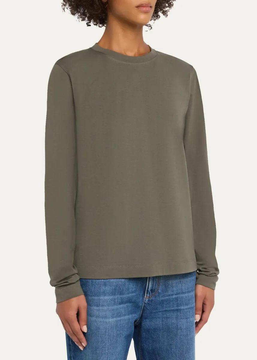 Brunello Cucinelli Long-Sleeve Monili Crewneck Cotton T-Shirt | Thumbnail 4
