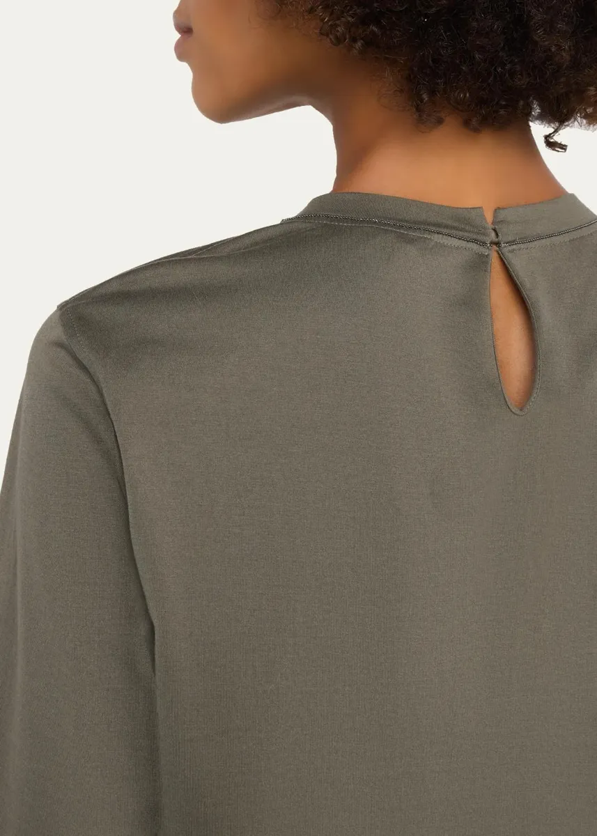 Brunello Cucinelli Long-Sleeve Monili Crewneck Cotton T-Shirt | Thumbnail 5