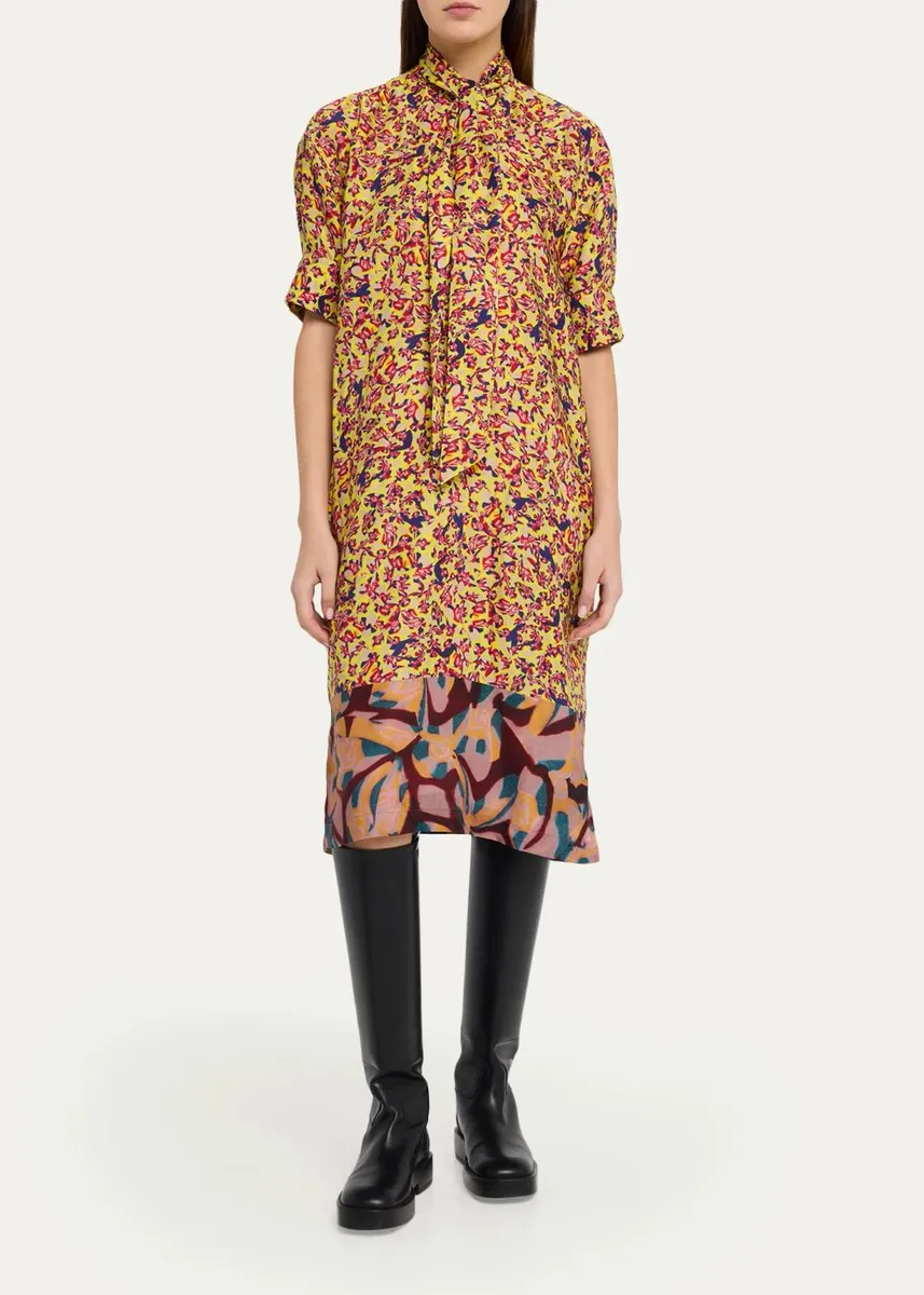 Dries Van Noten Dalma Marbled Short-Sleeve Neck-Scarf Midi Dress | Thumbnail 2 Dries Van Noten Dalma Marbled Short-Sleeve Neck-Scarf Midi Dress | Thumbnail 2