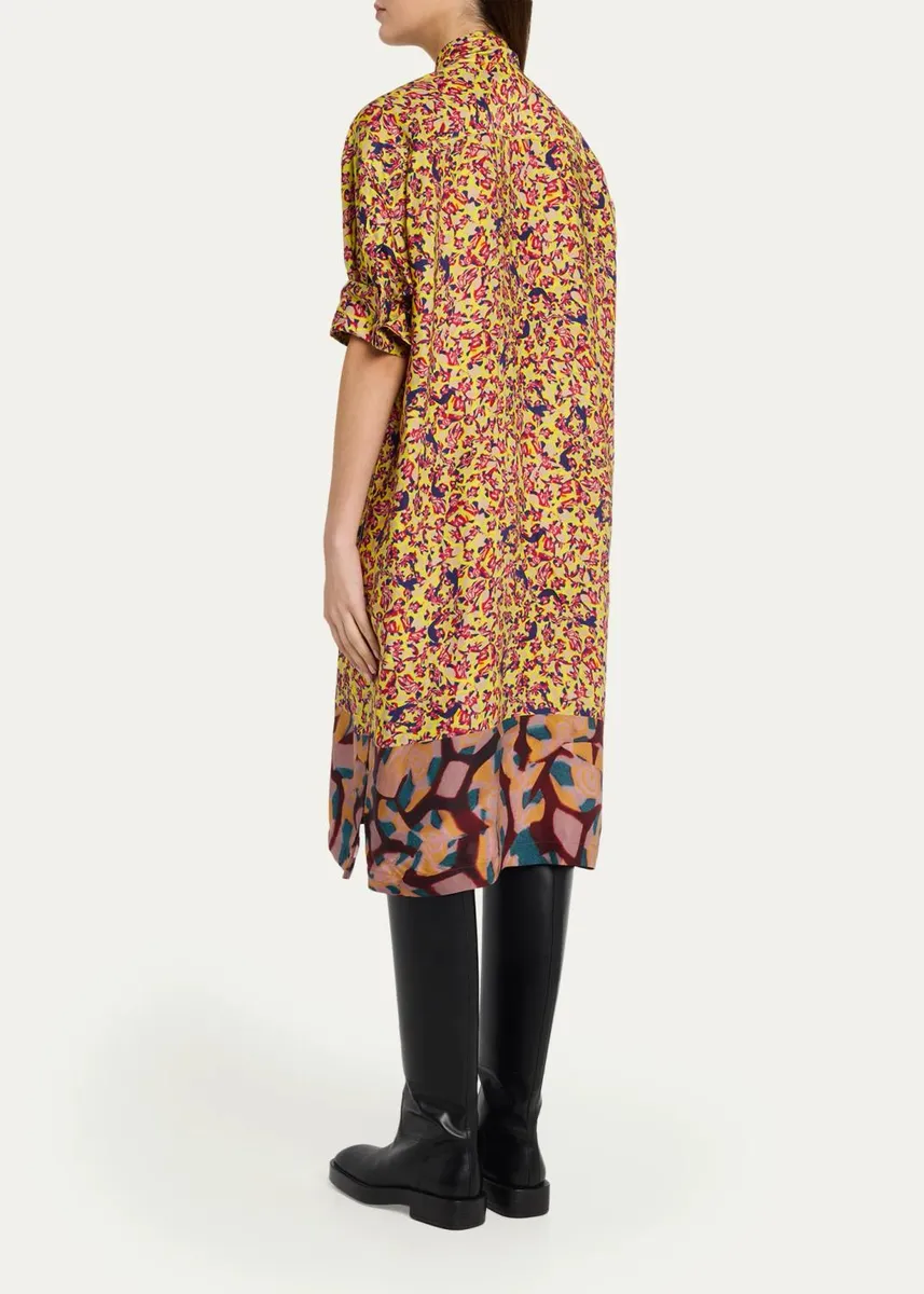 Dries Van Noten Dalma Marbled Short-Sleeve Neck-Scarf Midi Dress | Thumbnail 3 Dries Van Noten Dalma Marbled Short-Sleeve Neck-Scarf Midi Dress | Thumbnail 3