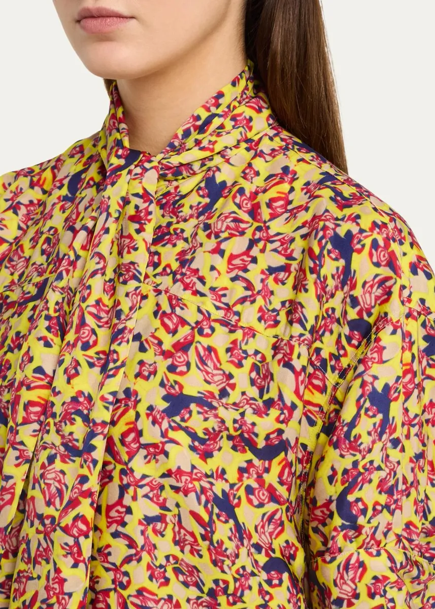 Dries Van Noten Dalma Marbled Short-Sleeve Neck-Scarf Midi Dress | Thumbnail 5 Dries Van Noten Dalma Marbled Short-Sleeve Neck-Scarf Midi Dress | Thumbnail 5