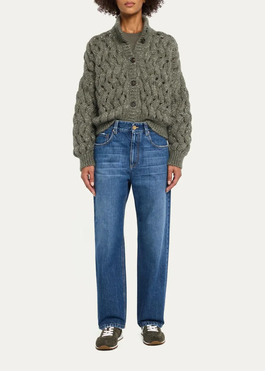 Brunello Cucinelli Mid-Rise Monili Trim Wide-Leg Jeans | Thumbnail 2 Brunello Cucinelli Mid-Rise Monili Trim Wide-Leg Jeans | Thumbnail 2
