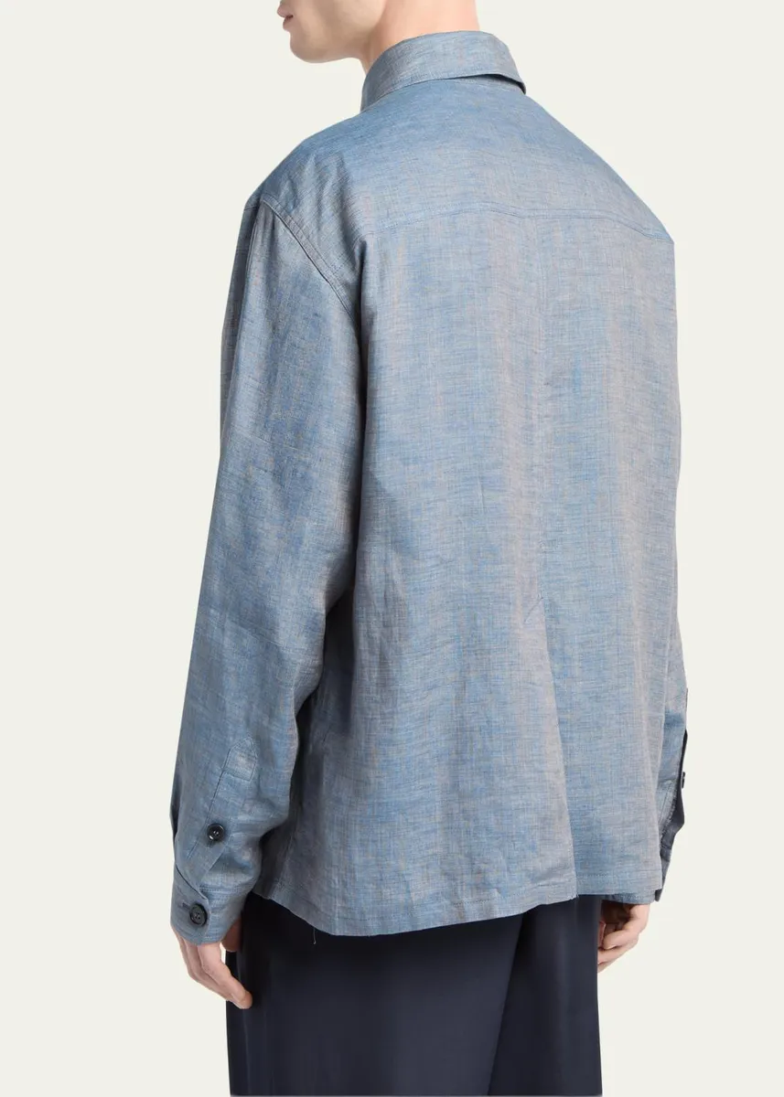 Giorgio Armani Men's Linen Flap-Pocket Field Jacket | Thumbnail 3 Giorgio Armani Men's Linen Flap-Pocket Field Jacket | Thumbnail 3