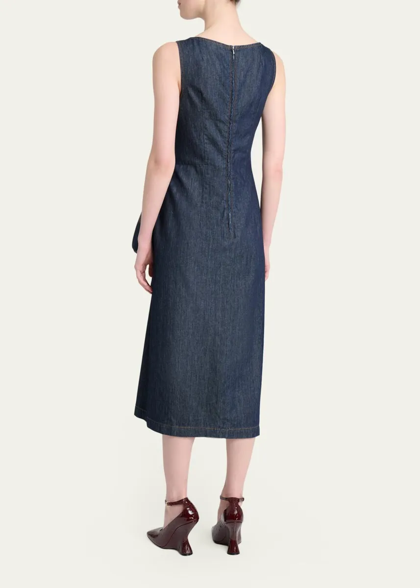 Dries Van Noten Dropps Denim Ruffle Sleeveless Midi Dress | Thumbnail 3 Dries Van Noten Dropps Denim Ruffle Sleeveless Midi Dress | Thumbnail 3