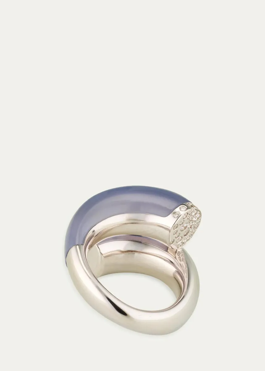 TABAYER 18K White Gold Diamond and Chalcedony Bypass Ring | Thumbnail 4