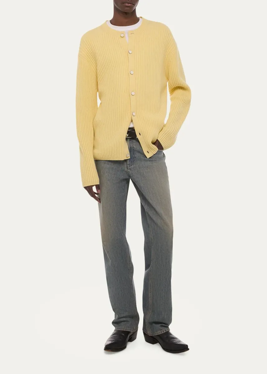 Helmut Lang Men's Wool Ribbed Crewneck Cardigan | Thumbnail 2 Helmut Lang Men's Wool Ribbed Crewneck Cardigan | Thumbnail 2