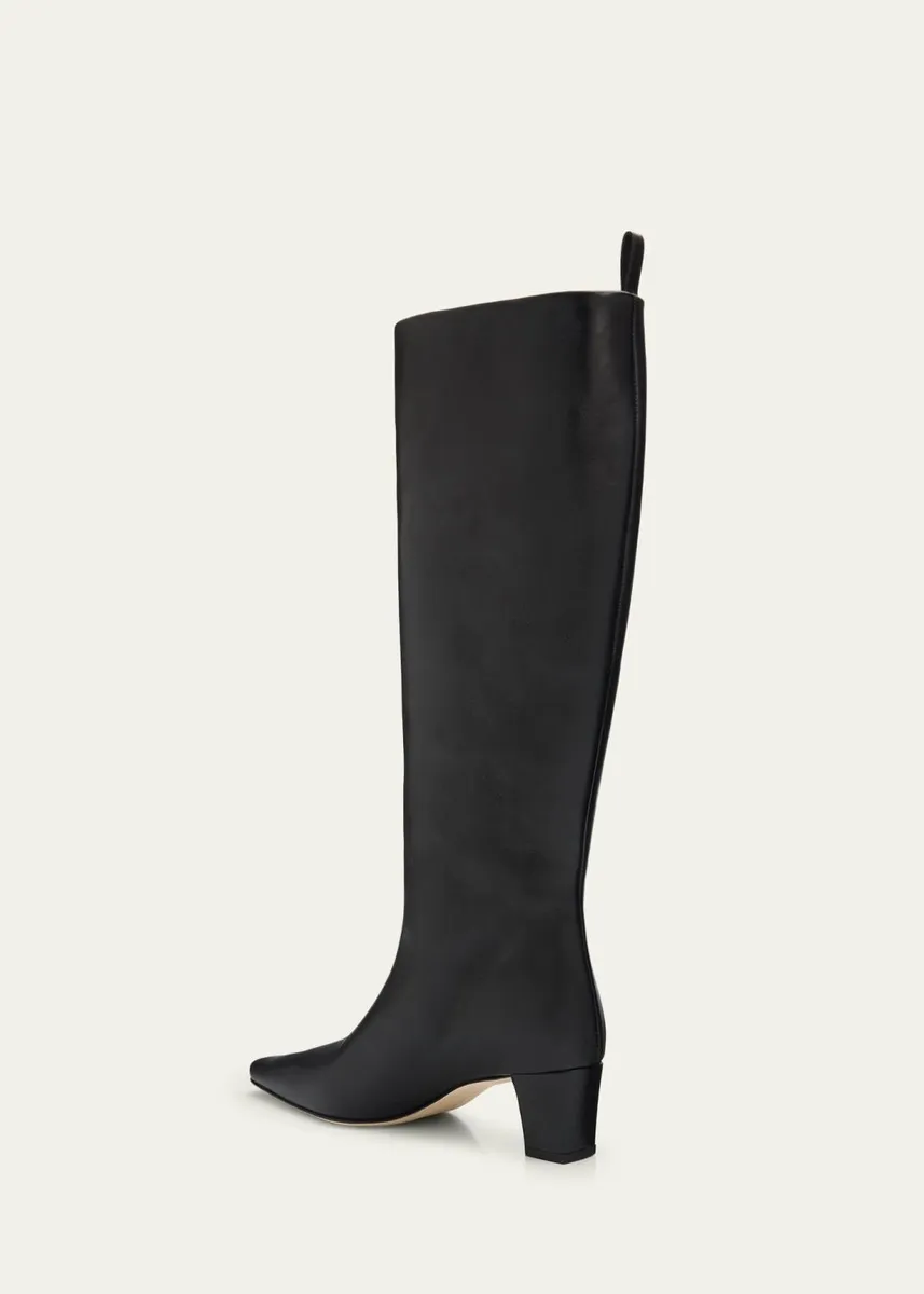 Manolo Blahnik 50mm Leather Knee-High Low-Heel Boots | Thumbnail 2