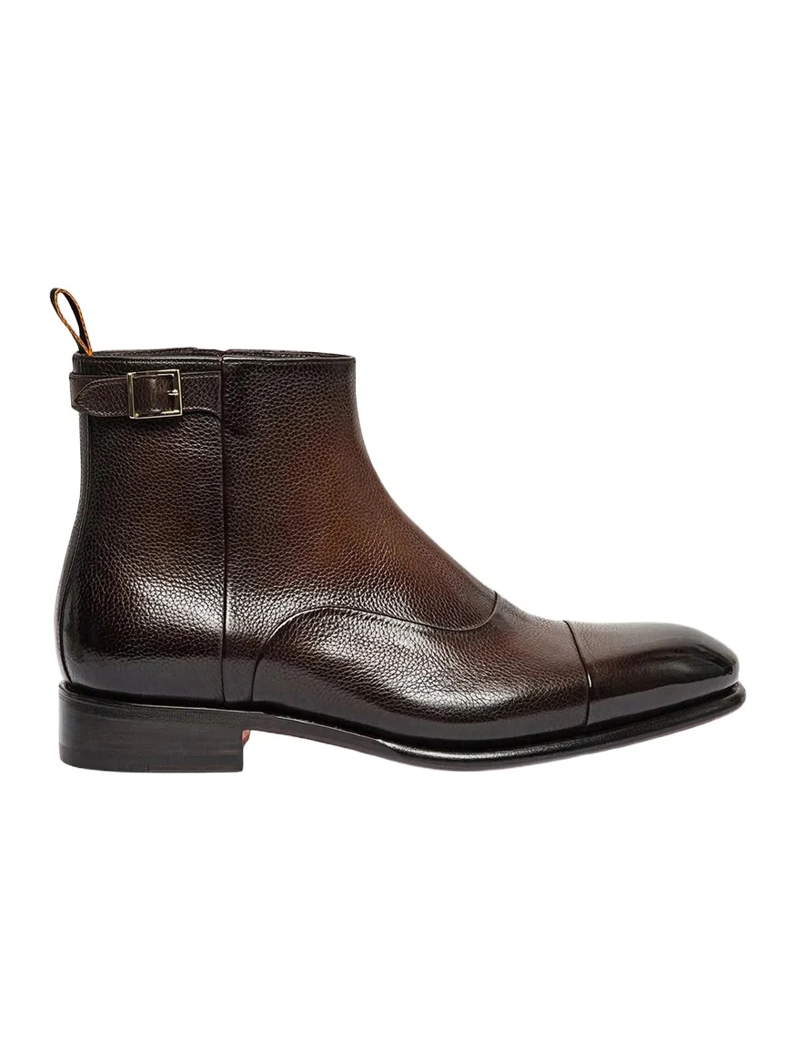 Santoni Men's Ira Grained Leather Cap-Toe Side-Zip Ankle Boots