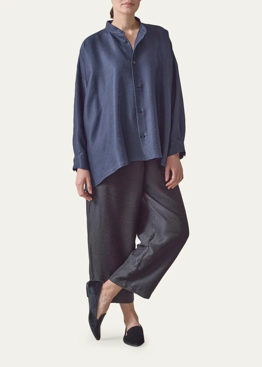 Eskandar Midweight Silk Plisse Wide A-Line Shirt | Thumbnail 2 Eskandar Midweight Silk Plisse Wide A-Line Shirt | Thumbnail 2