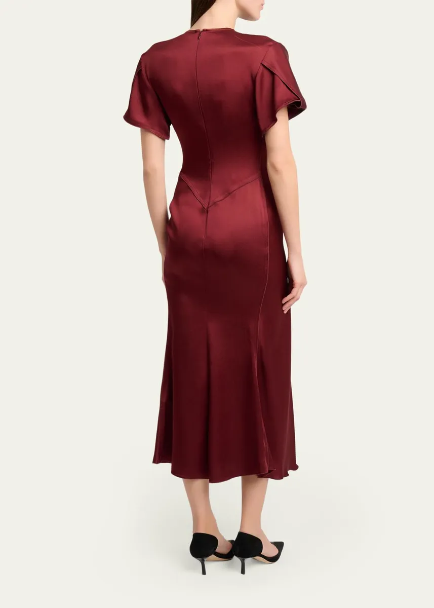 Victoria Beckham Eve Gathered-Waist Satin Midi Dress | Thumbnail 3 Victoria Beckham Eve Gathered-Waist Satin Midi Dress | Thumbnail 3
