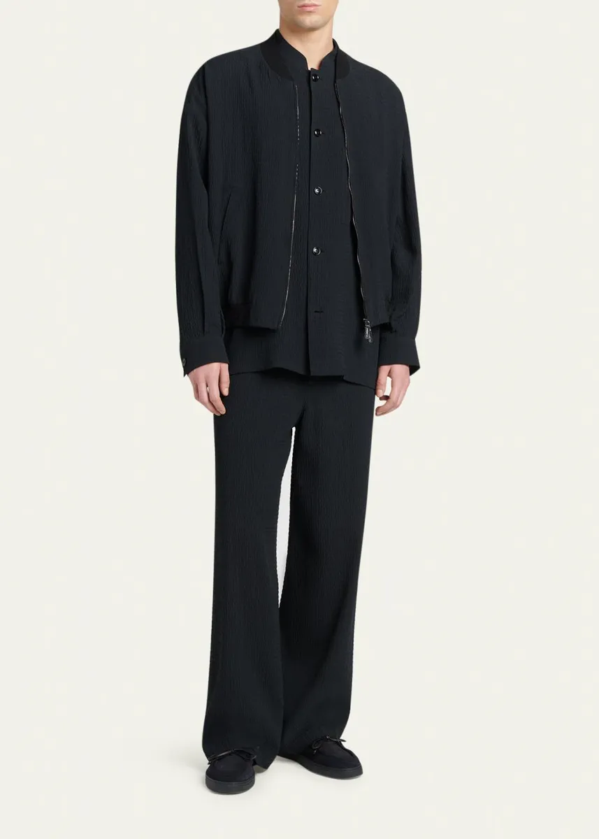 Giorgio Armani Men's Seersucker Band-Collar Guru Shirt | Thumbnail 2