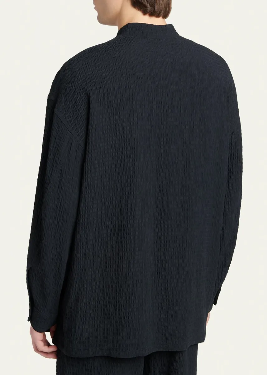Giorgio Armani Men's Seersucker Band-Collar Guru Shirt | Thumbnail 3