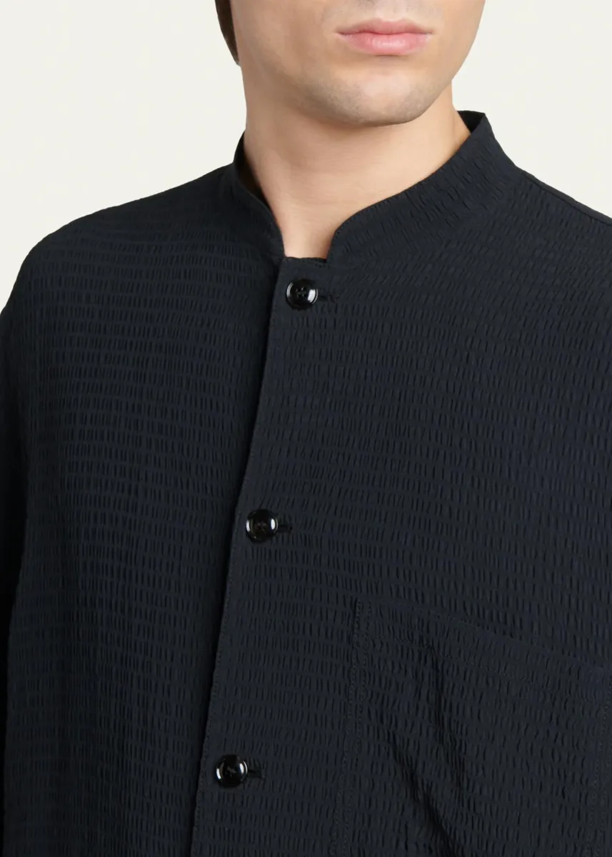 Giorgio Armani Men's Seersucker Band-Collar Guru Shirt | Thumbnail 5