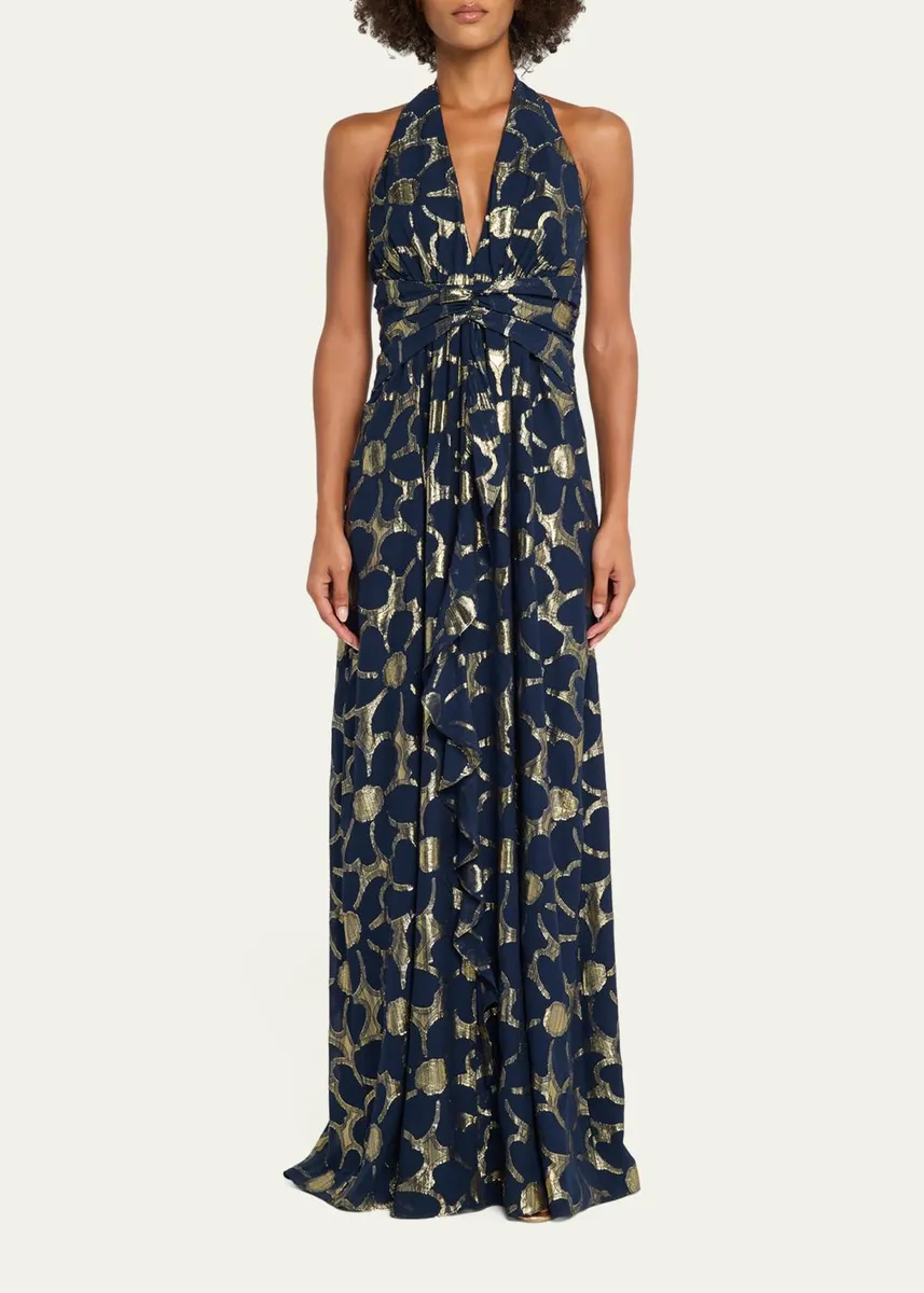 Ramy Brook Stephanie Metallic Floral Halter Maxi Dress | Thumbnail 2