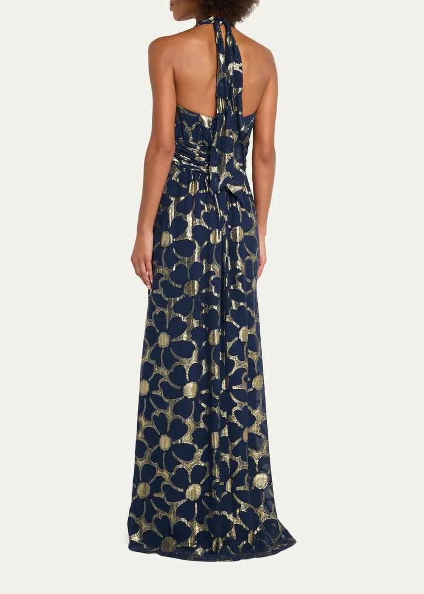 Ramy Brook Stephanie Metallic Floral Halter Maxi Dress | Thumbnail 3